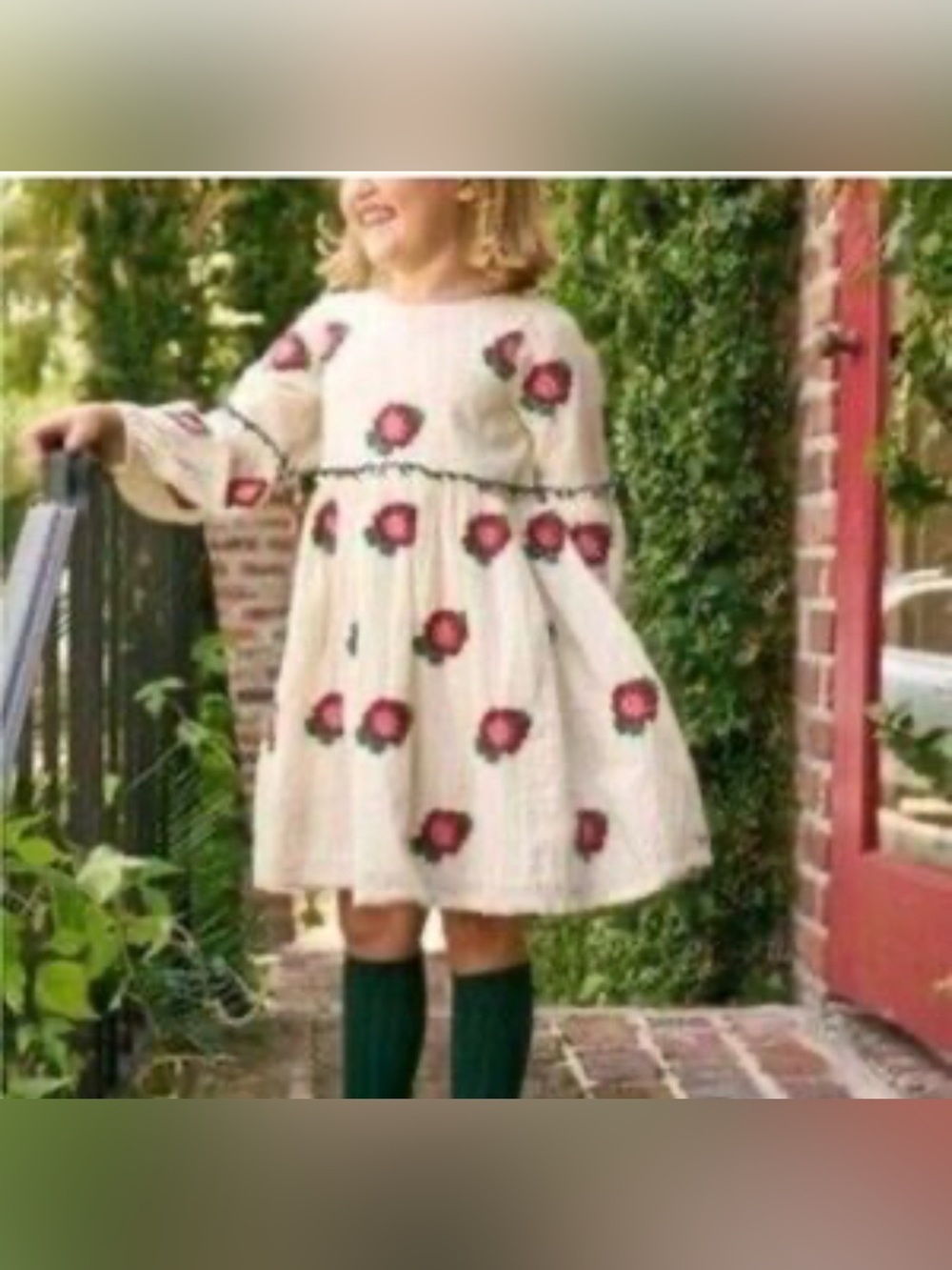 Pink Chicken Girls Cream Dress with Pink Floral Embroidery Size 8Y